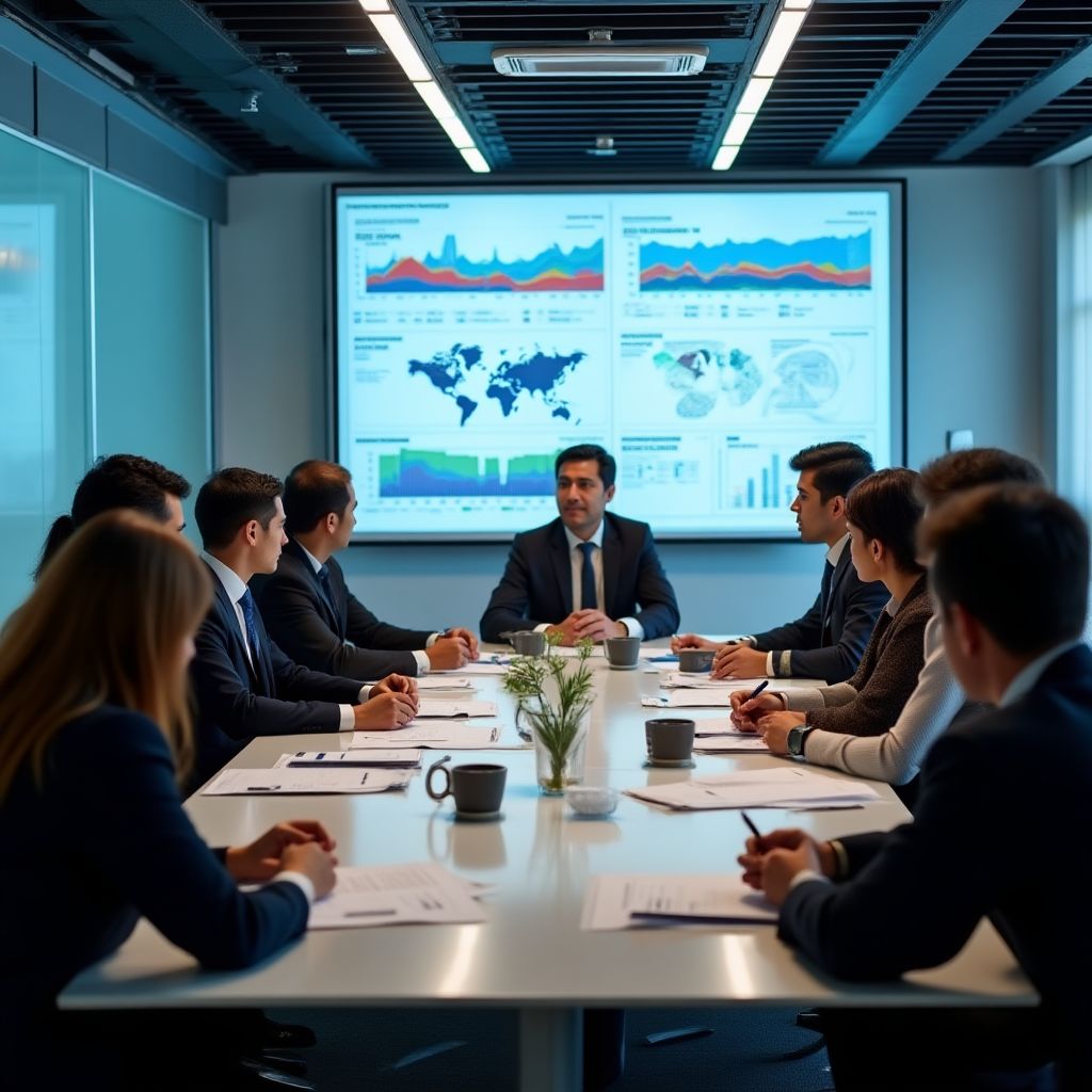 Equipo de análisis en reunión estratégica